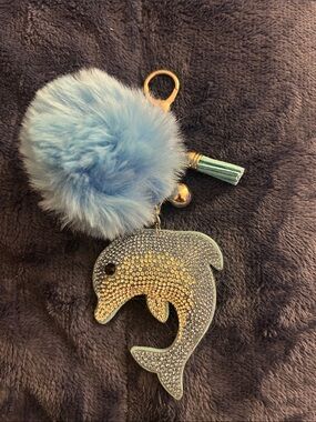 Sparkling Blue Dolphin Pom Keychain for Kids